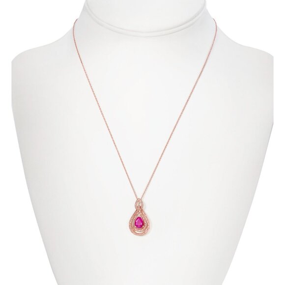 Ruby (1-1/4 ct. t.w.) & Diamond (1/4 ct. t.w.) 18" Pendant Necklace in 14k rose - Picture 2 of 5